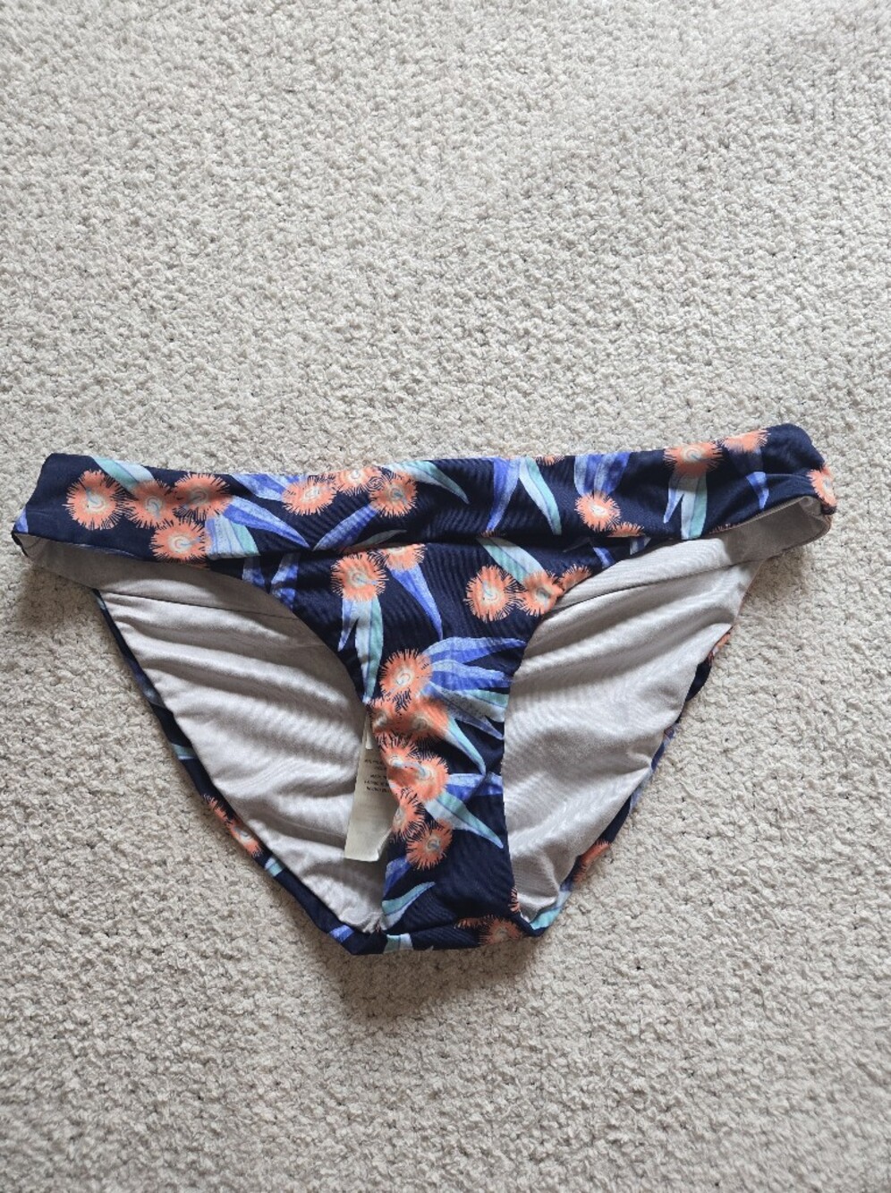 Patagonia Floral Bikini Bottoms in Navy with Coral and Teal Accents